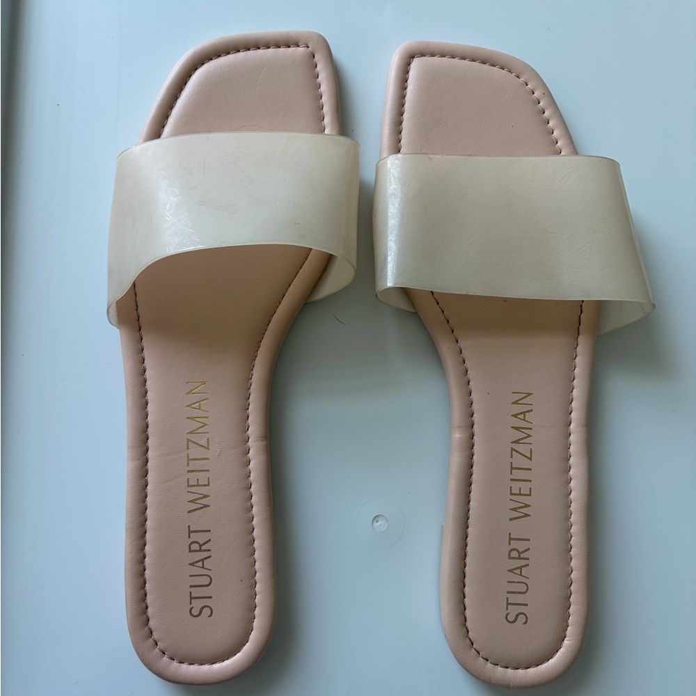 Stuart Weitzman Cream and Blush Slide Sandals